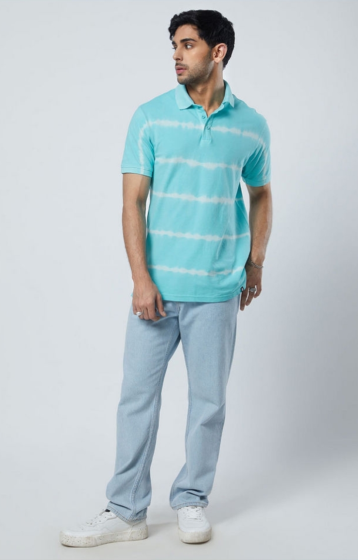 The Souled Store | Men's Blue Tie Dye Printed Polo T-Shirts