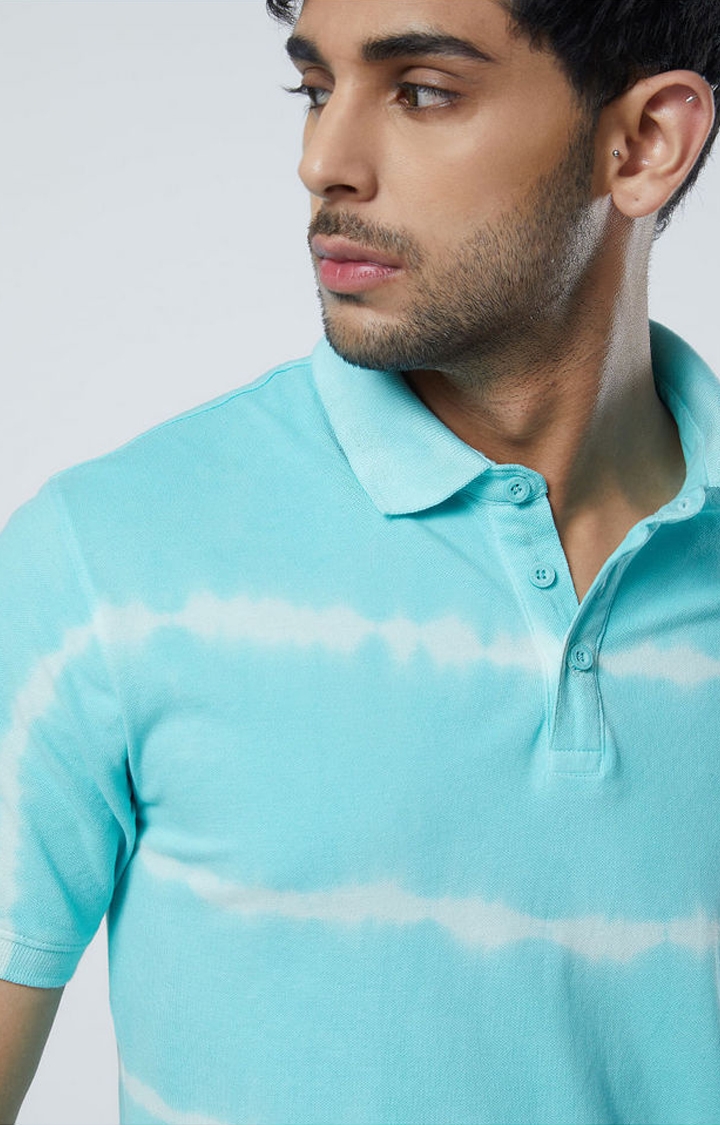 Men's Blue Tie Dye Printed Polo T-Shirts