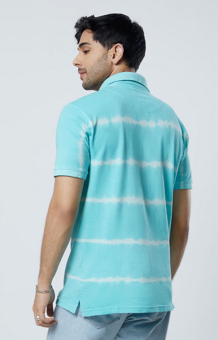 Men's Blue Tie Dye Printed Polo T-Shirts