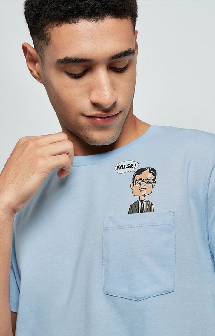 Men's The Office: Dwight Schrute Blue Solid Regular T-Shirt