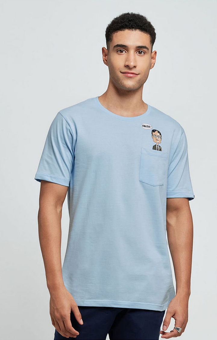 The Souled Store | Men's The Office: Dwight Schrute Blue Solid Regular T-Shirt