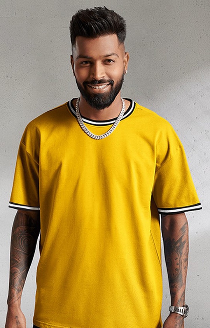 The Souled Store | Men's Yellow Solid Oversized T-Shirt