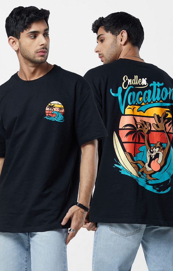 The Souled Store | Men's Looney Tunes: Endless Vacation Black Graphic Printed Oversized T-Shirt