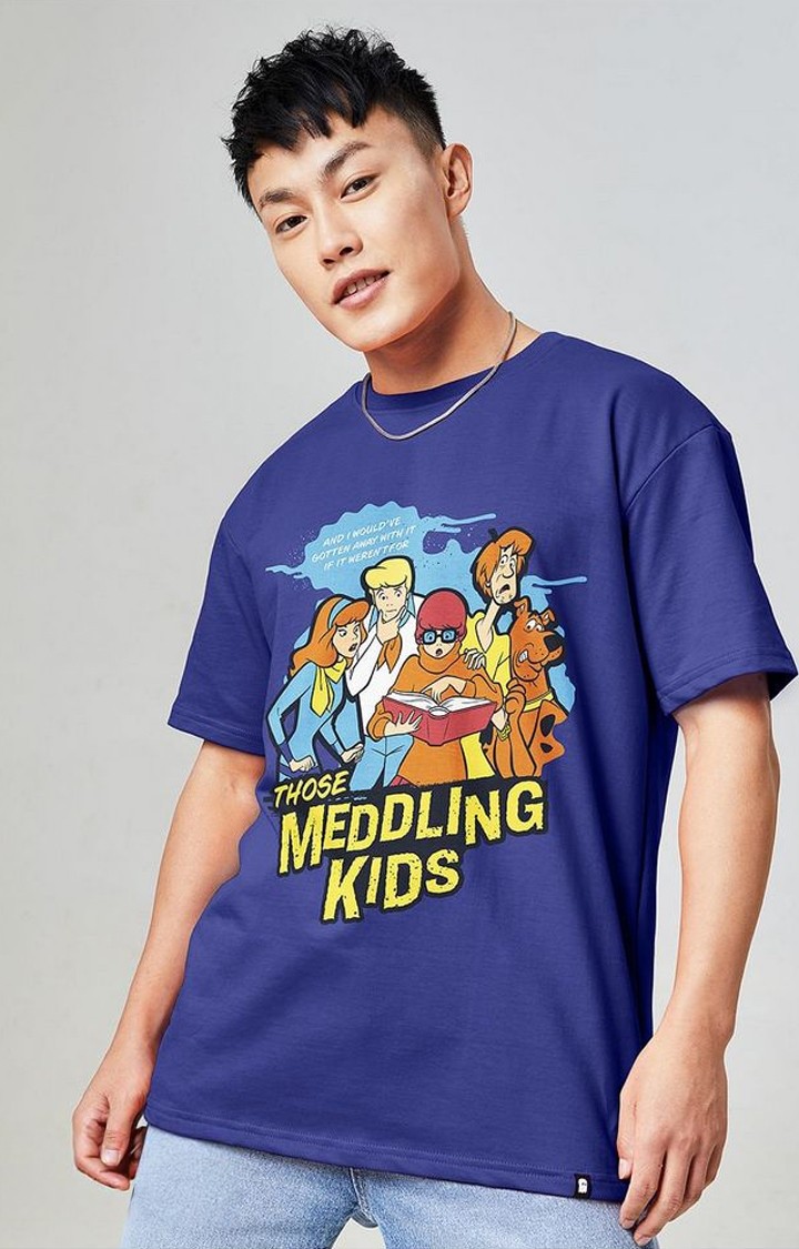 Men's Scooby Doo: Those Meddling Kids Blue Graphic Printed Oversized T-Shirt