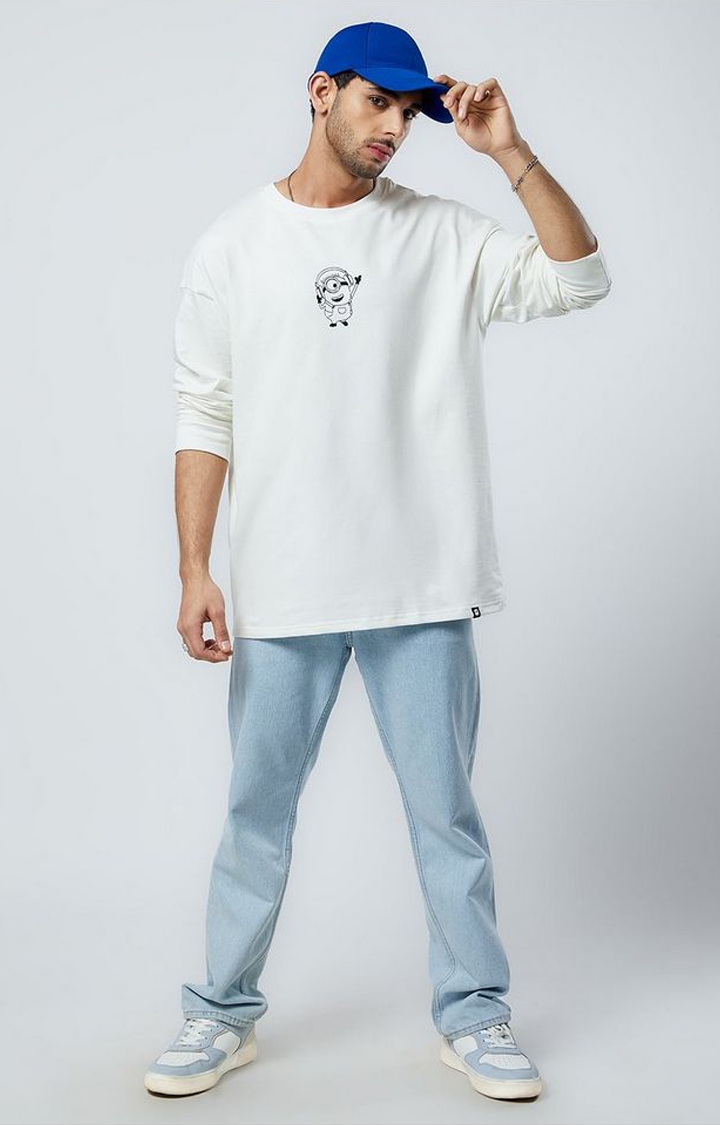 Men's Minions: Dropping Beats White Printed Oversized T-Shirt
