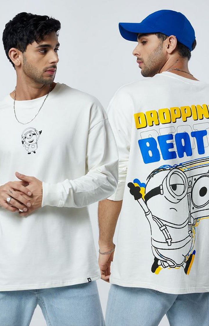 The Souled Store | Men's Minions: Dropping Beats White Printed Oversized T-Shirt