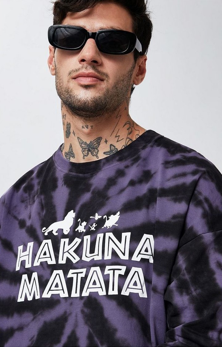 Men's The Lion King: Hakuna Matata Purple Tie Dye Printed Oversized T-Shirt