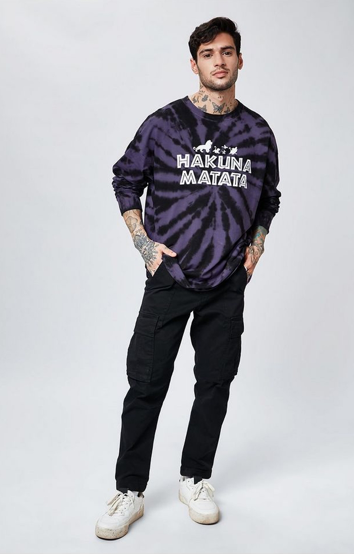 Men's The Lion King: Hakuna Matata Purple Tie Dye Printed Oversized T-Shirt