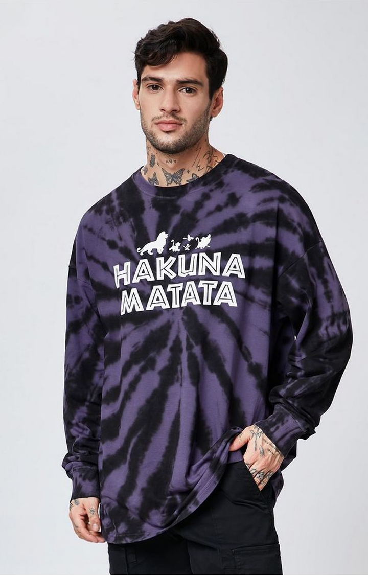 Men's The Lion King: Hakuna Matata Purple Tie Dye Printed Oversized T-Shirt
