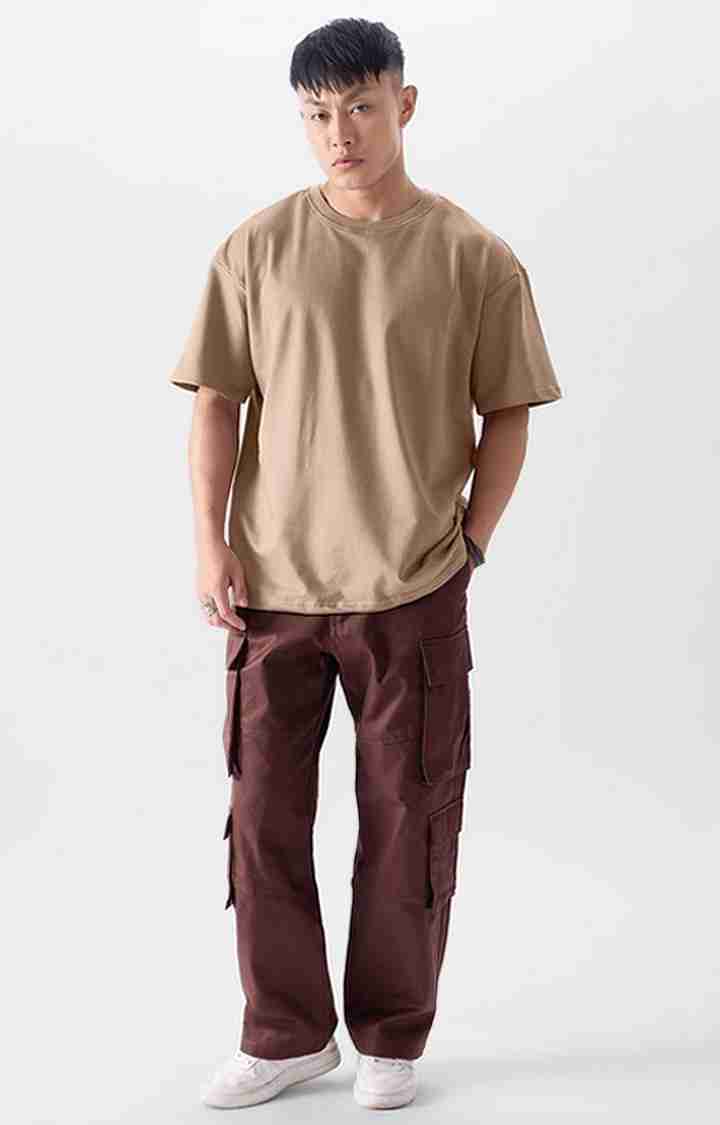 Men's Brown Solid Oversized T-Shirt