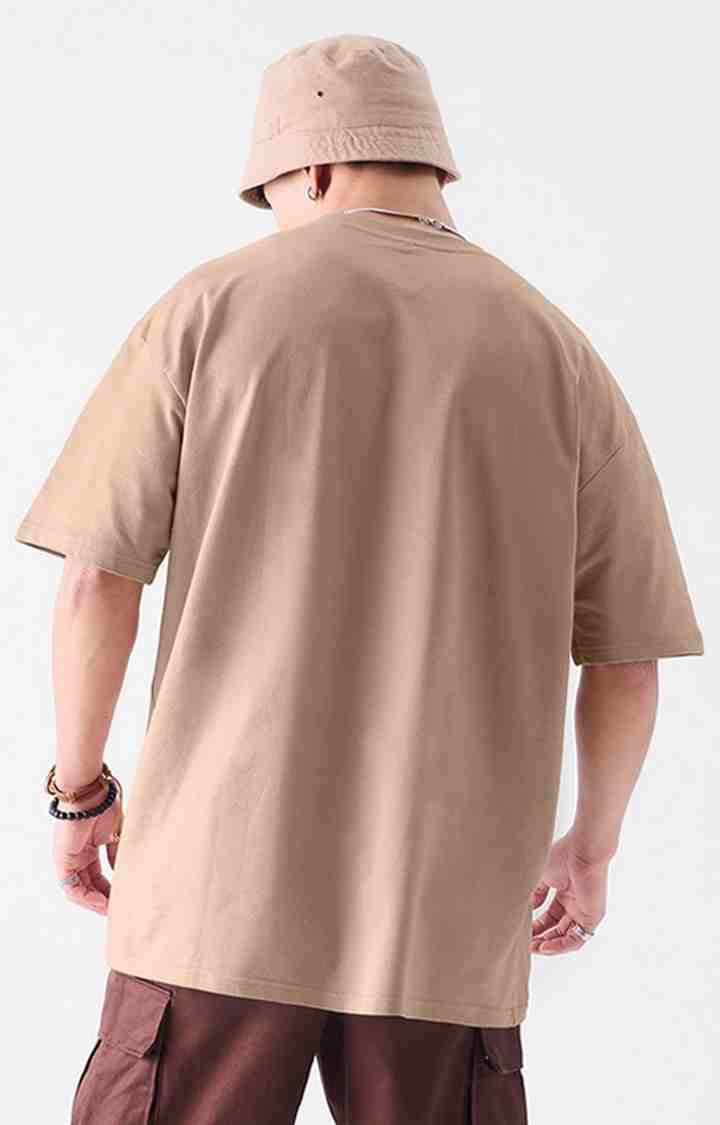 Men's Brown Solid Oversized T-Shirt