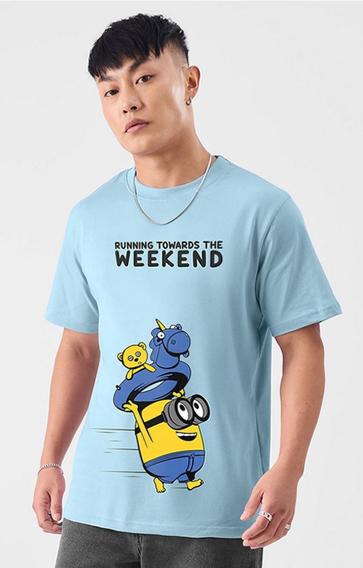 Men's Minions: The Weekend Blue Printed Regular T-Shirt