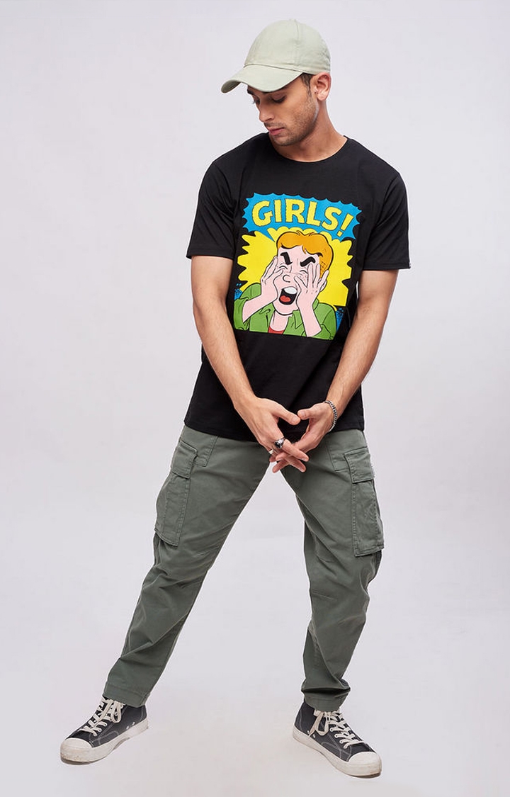 Men's Archie: Facepalm Black Printed Regular T-Shirt