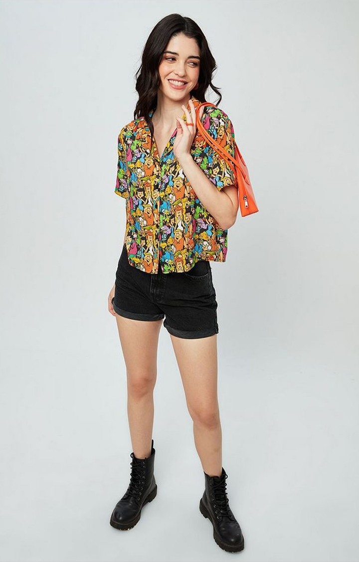 Women's The Flintstones: Gang Multicolour Printed Oversized Shirt