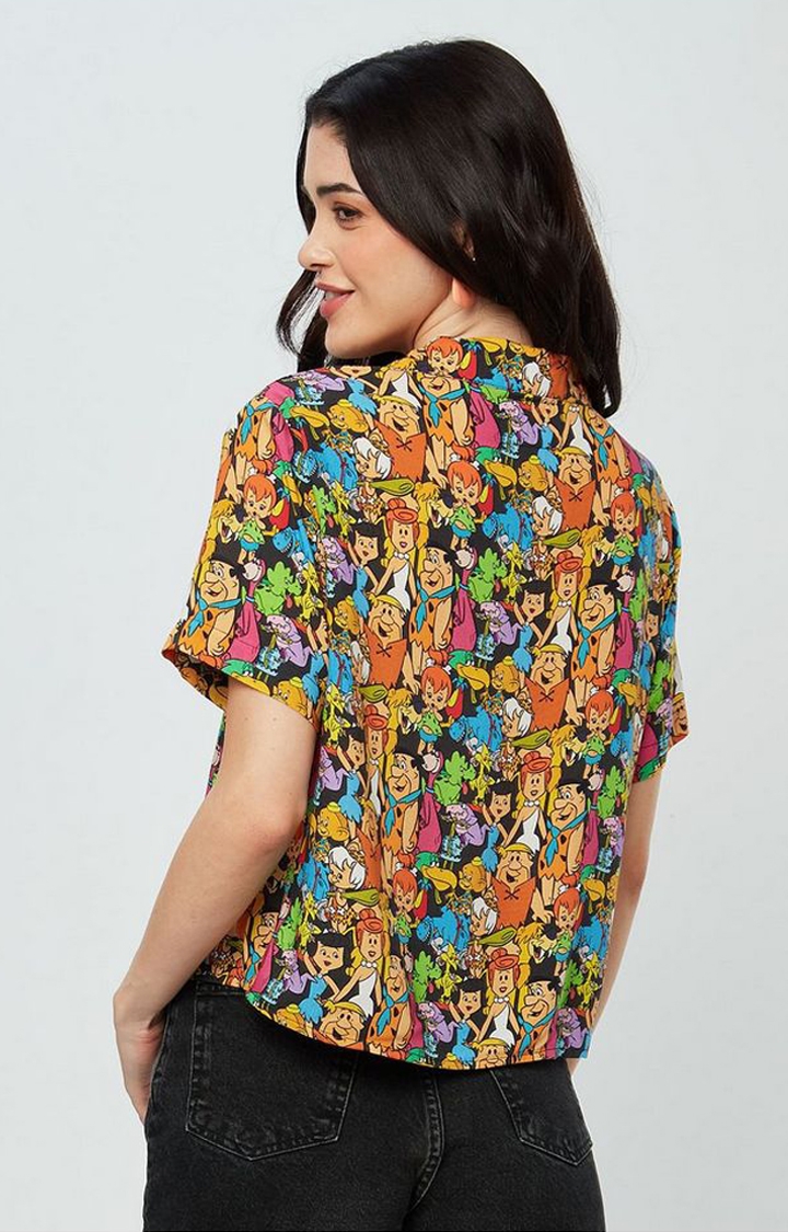 Women's The Flintstones: Gang Multicolour Printed Oversized Shirt
