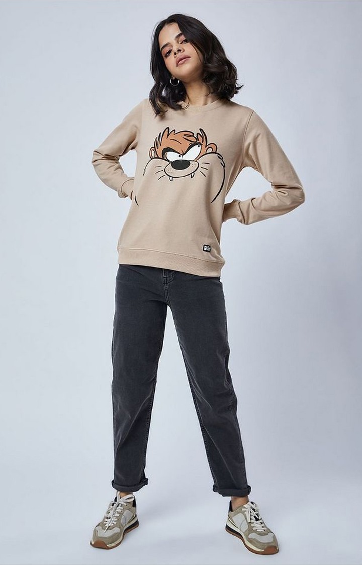 Women's Looney Tunes: Taz Brown Printed Sweatshirts