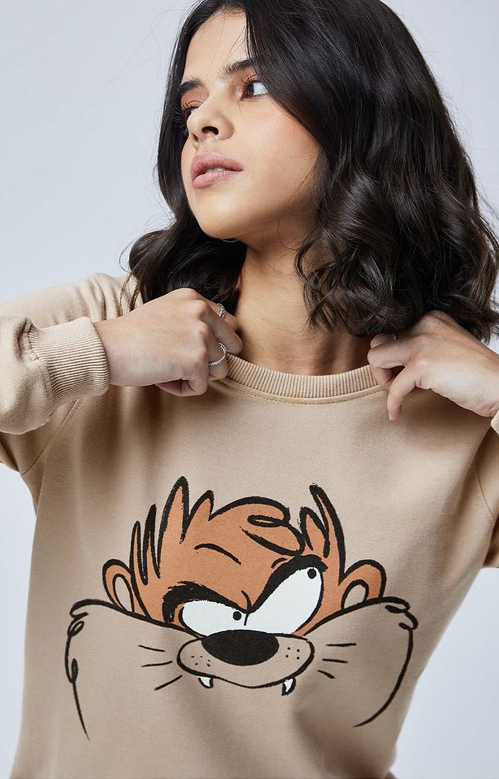 Women's Looney Tunes: Taz Brown Printed Sweatshirts