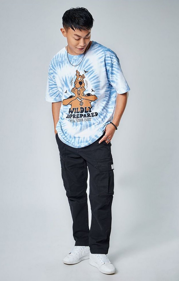 Men s Scooby Doo Wildly Unprepared Blue Printed Oversized T Shirt