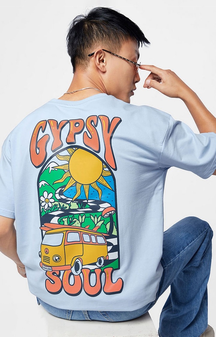 Men's Gypsy Soul Blue Graphic Printed Oversized T-Shirt