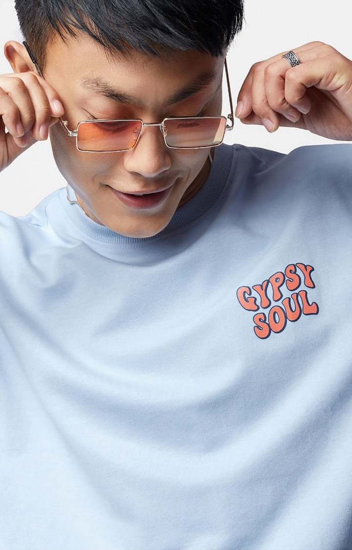 Men's Gypsy Soul Blue Graphic Printed Oversized T-Shirt