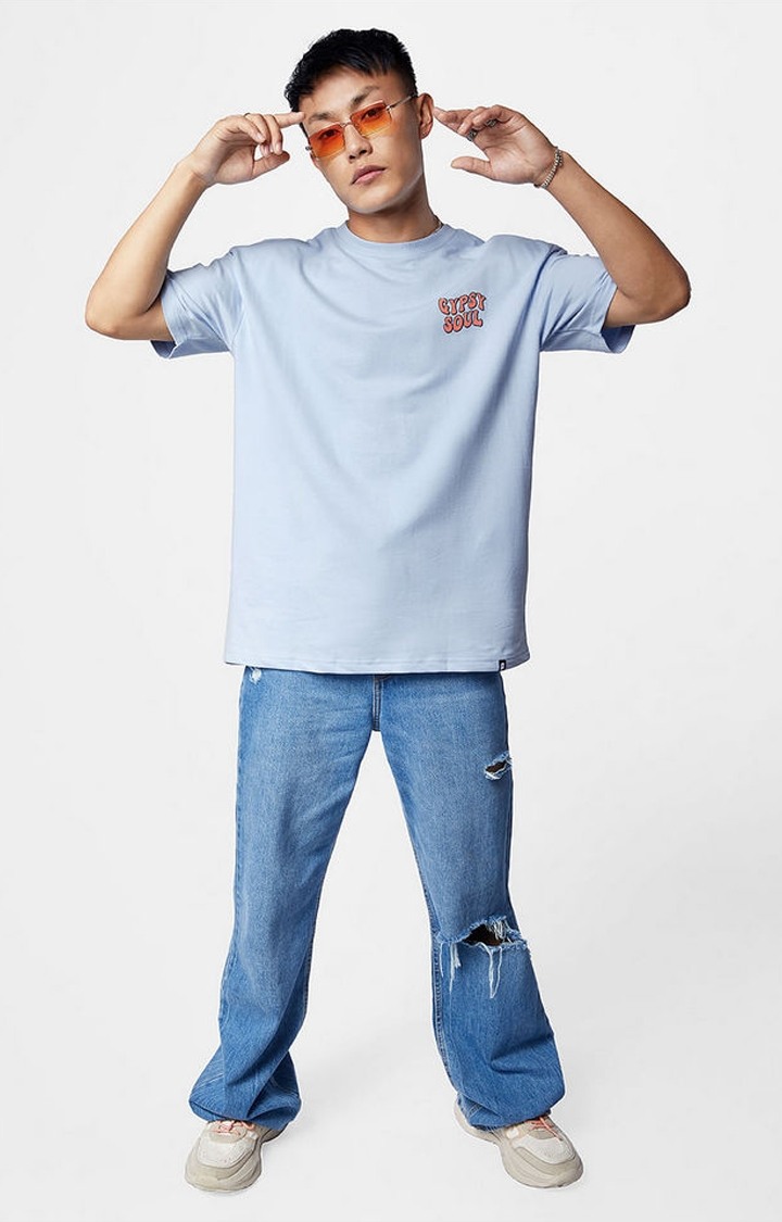 Men's Gypsy Soul Blue Graphic Printed Oversized T-Shirt