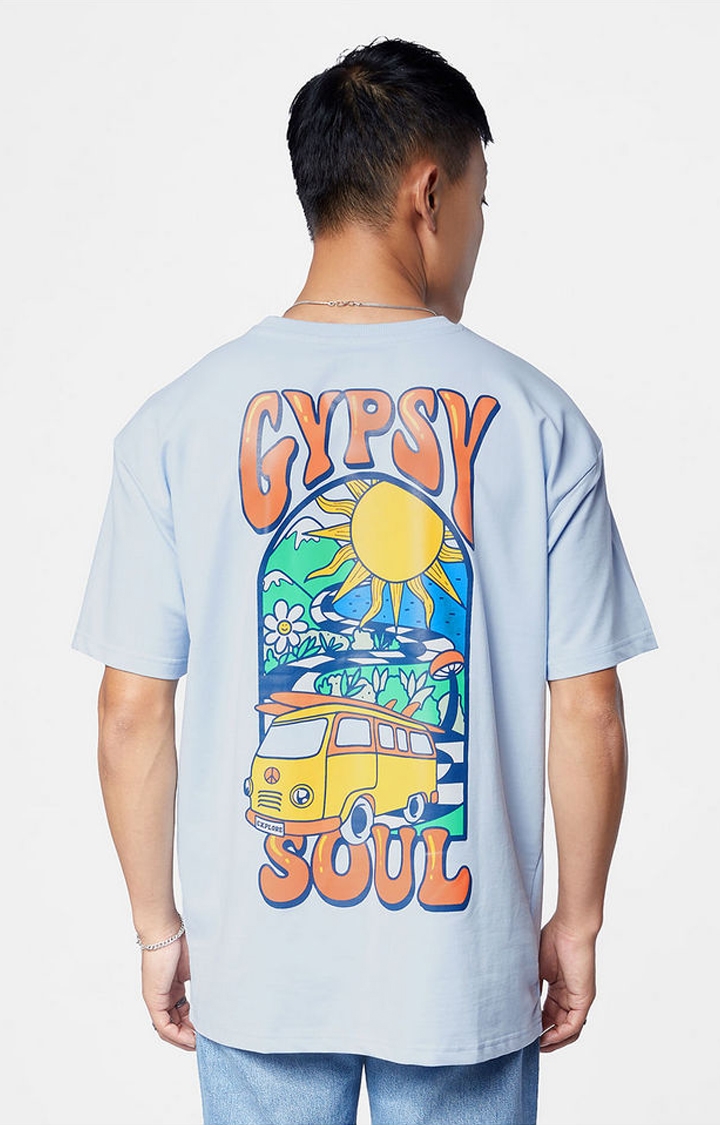 Men's Gypsy Soul Blue Graphic Printed Oversized T-Shirt