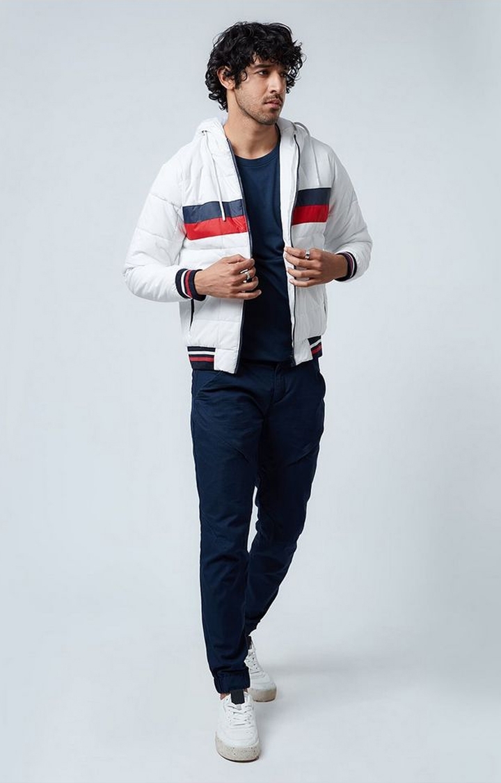 Men's White Striped Bomber Jacket