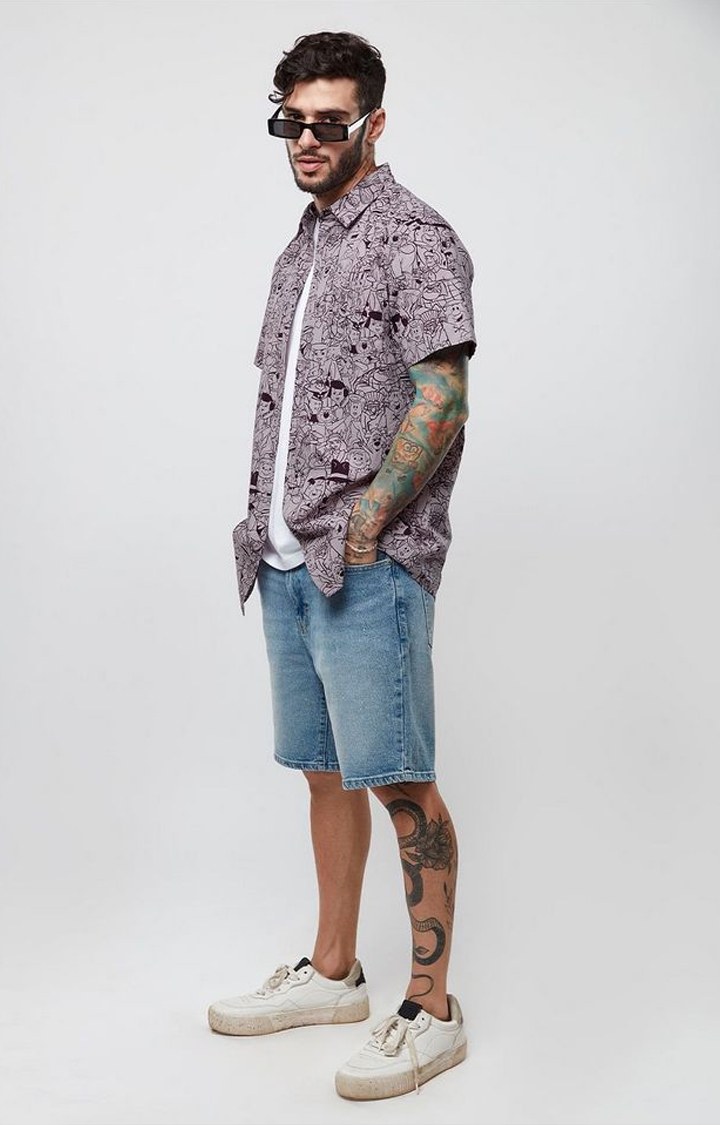 Men's Cartoon Network: Pattern Brown Printed Oversized Shirt