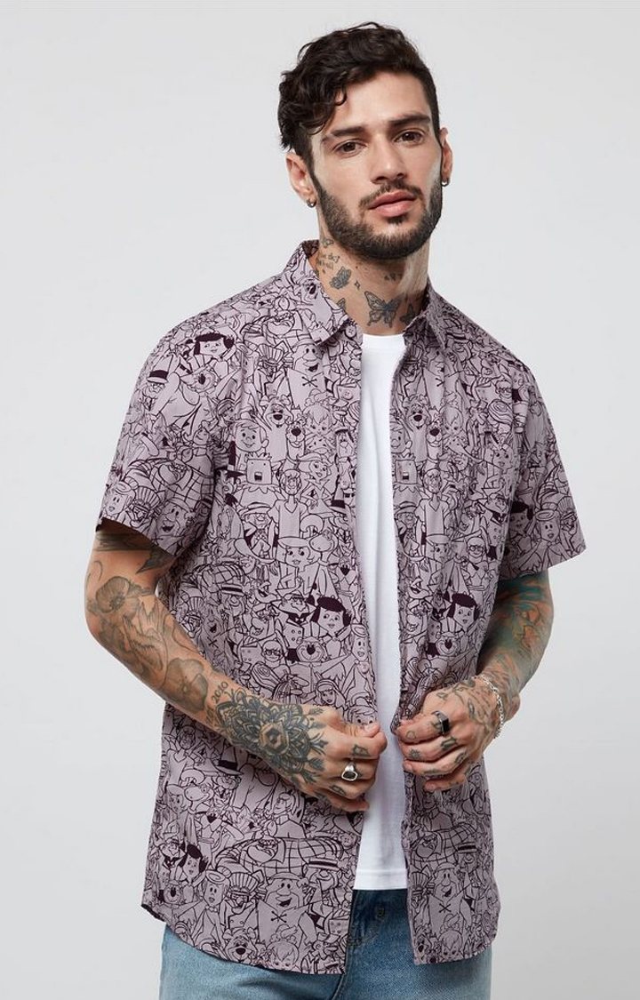 Men's Cartoon Network: Pattern Brown Printed Oversized Shirt