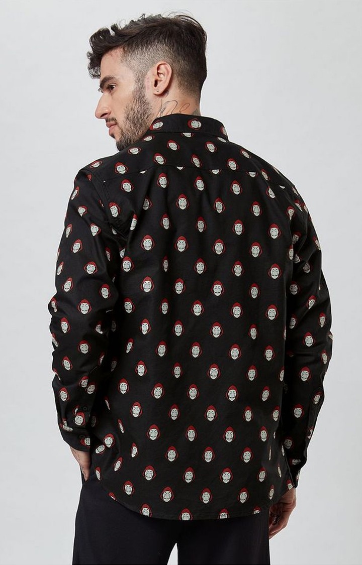 Men's Money Heist Black Printed Casual Shirt