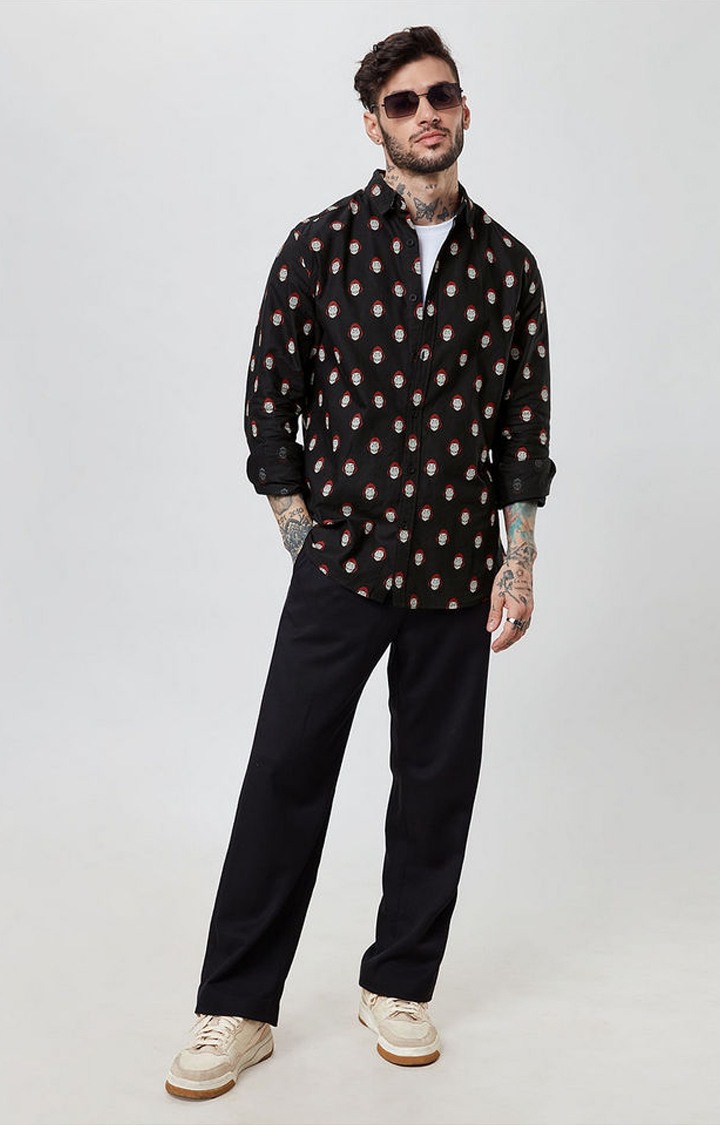 Men's Money Heist Black Printed Casual Shirt
