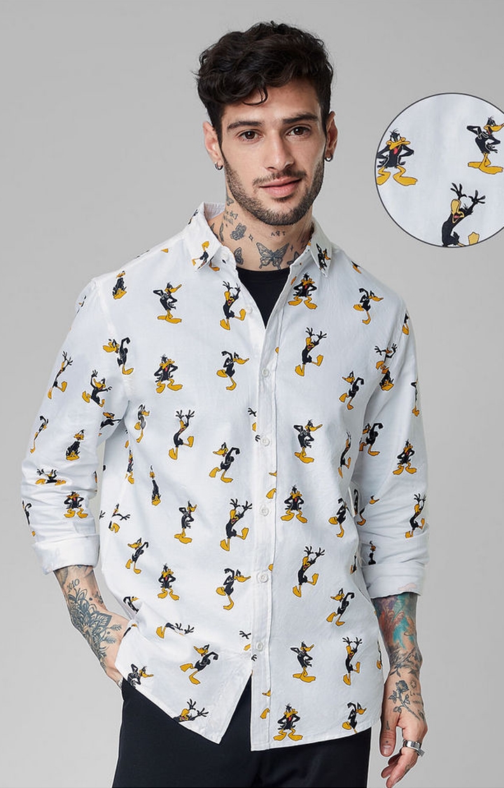 The Souled Store | Men's Daffy Duck White Printed Casual Shirt
