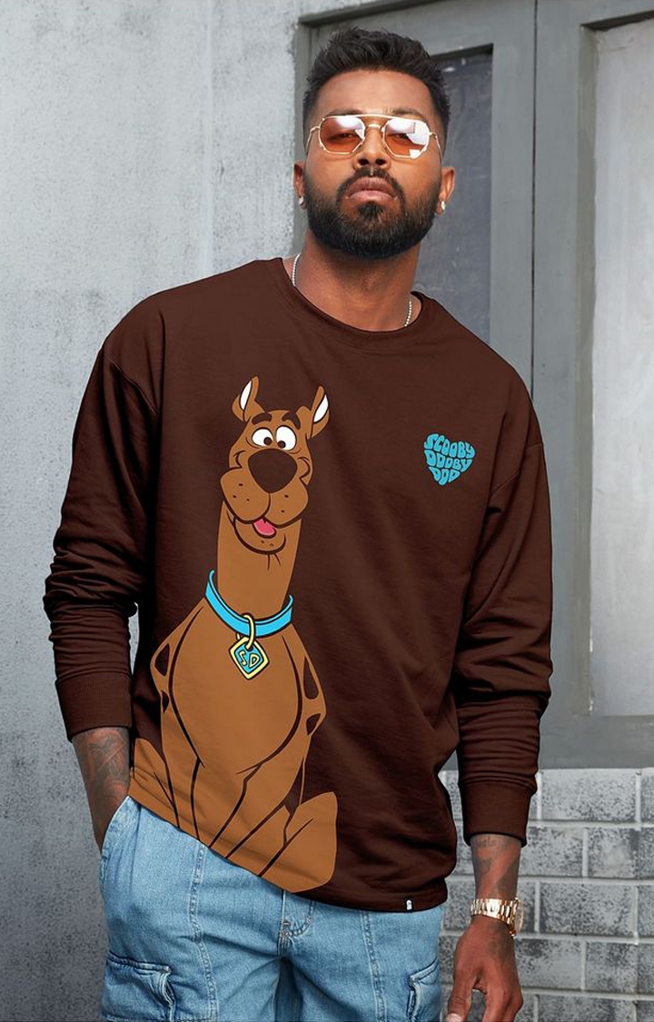 Men's Scooby Doo: Scooby Love Brown Printed Oversized T-Shirt