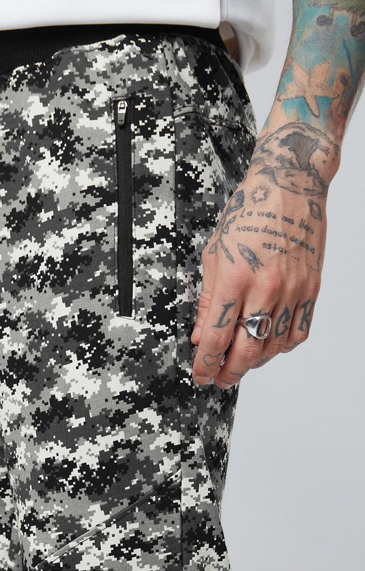 Men's  Grey Cotton Camoflauged Activewear Joggers
