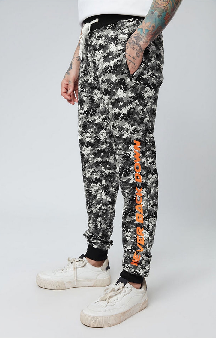 Men's  Grey Cotton Camoflauged Activewear Joggers