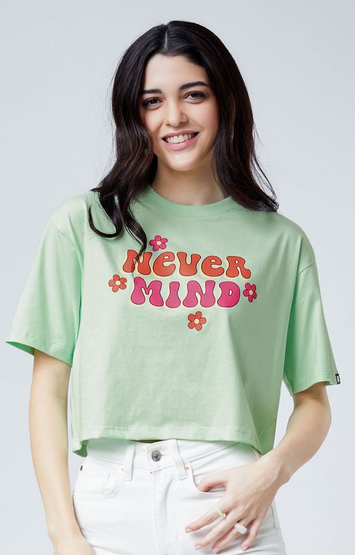 The Souled Store | Women's TSS Originals: Never Mind Green Printed Crop Top