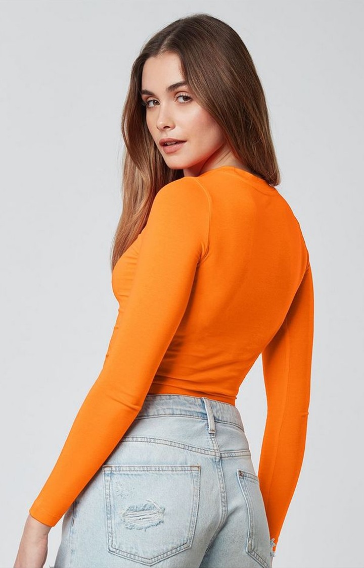 Women's Orange Solid Crop Top