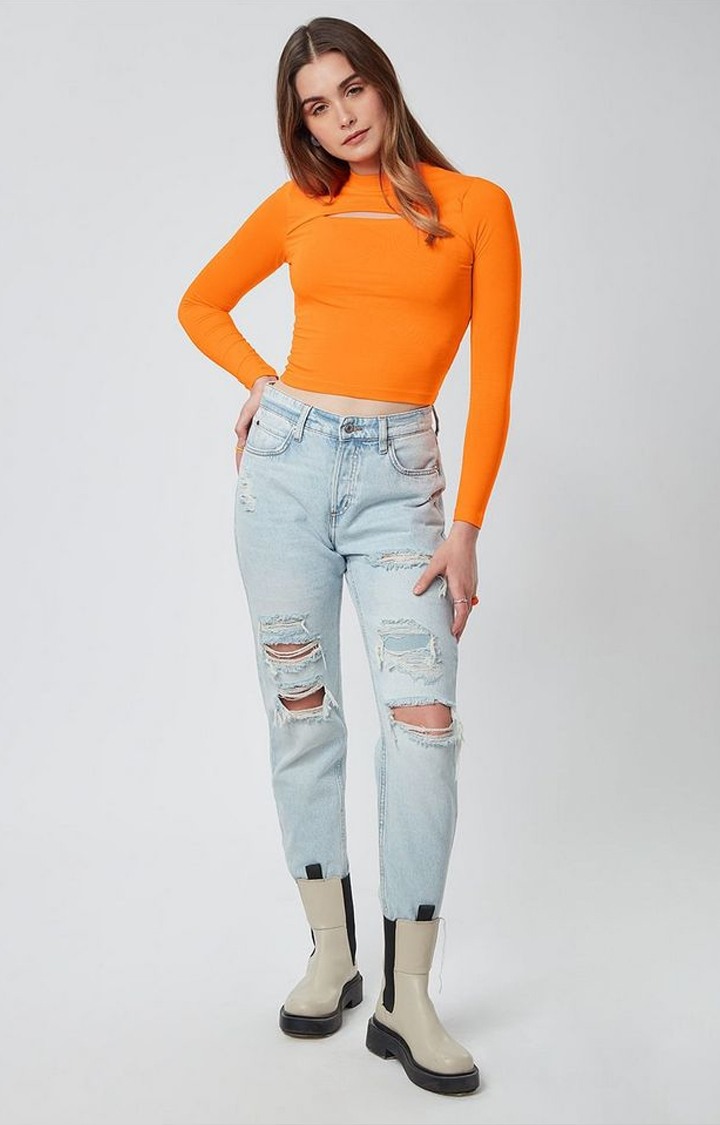 Women's Orange Solid Crop Top