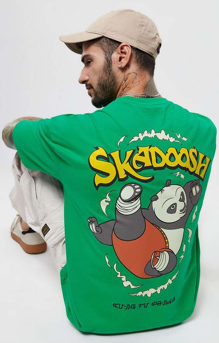 The Souled Store | Men's Kung Fu Panda: Skadoosh Green Graphic Printed Oversized T-Shirt