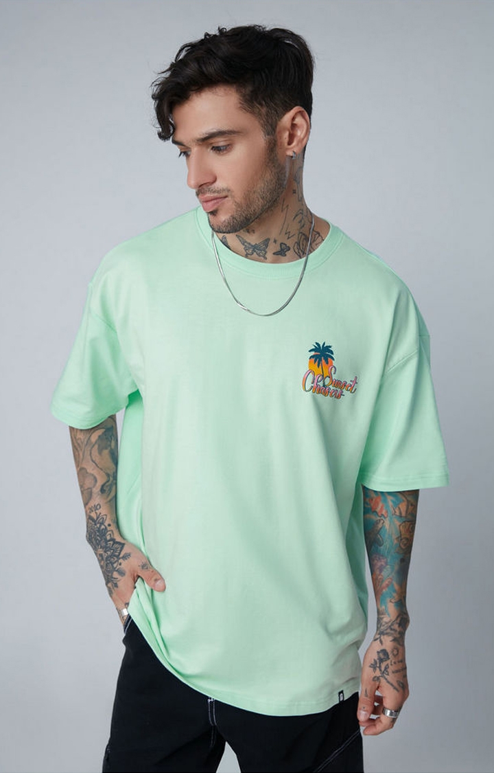 Men's TSS Originals: Sunset Chasers Green Graphic Printed Oversized T-Shirt