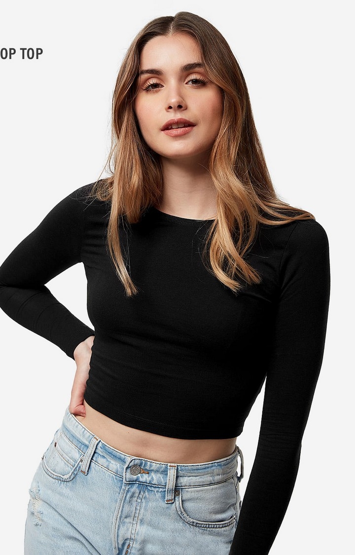 Women's Solids: Black (Cropped Fit) Women's Cropped Tops