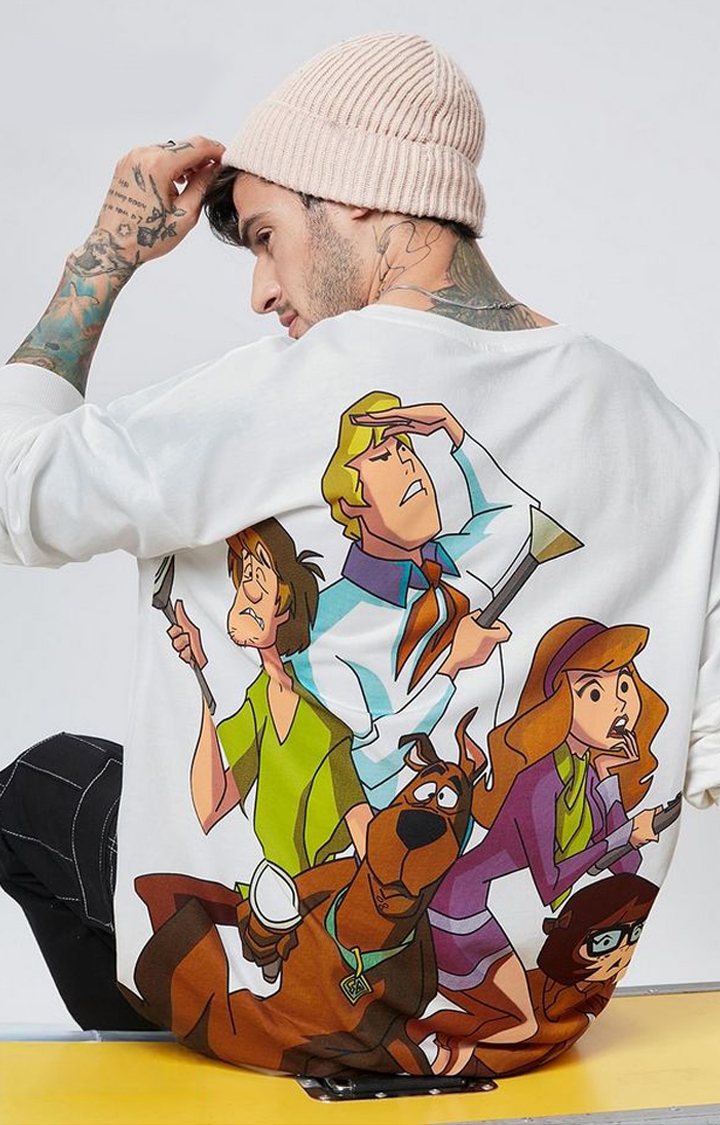 The Souled Store | Men's Scooby Doo: Meddling Kids White Graphic Printed Oversized T-Shirt