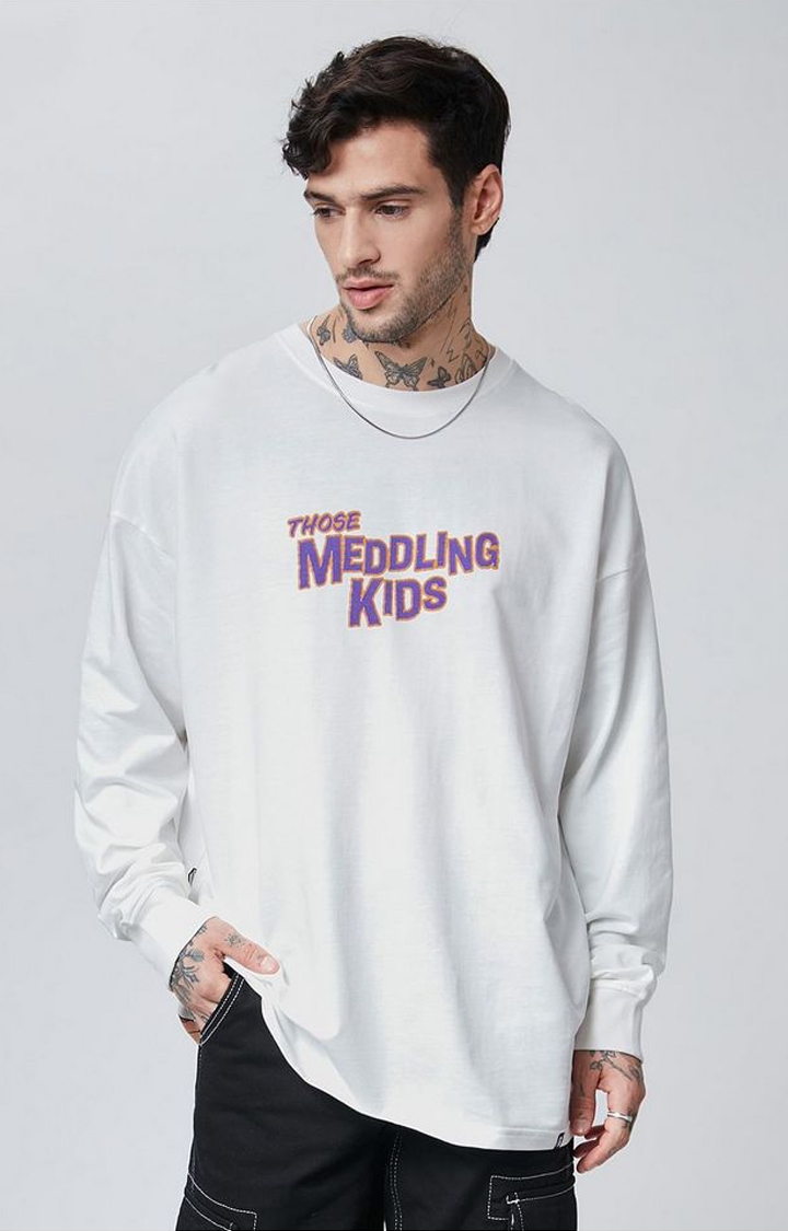 Men's Scooby Doo: Meddling Kids White Graphic Printed Oversized T-Shirt