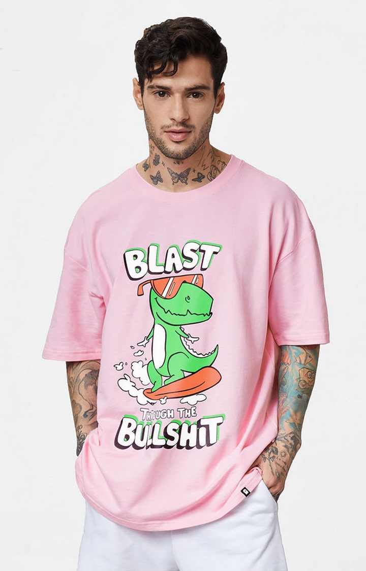 The Souled Store | Men's TSS Originals: No B*llshit Pink Printed Oversized T-Shirt