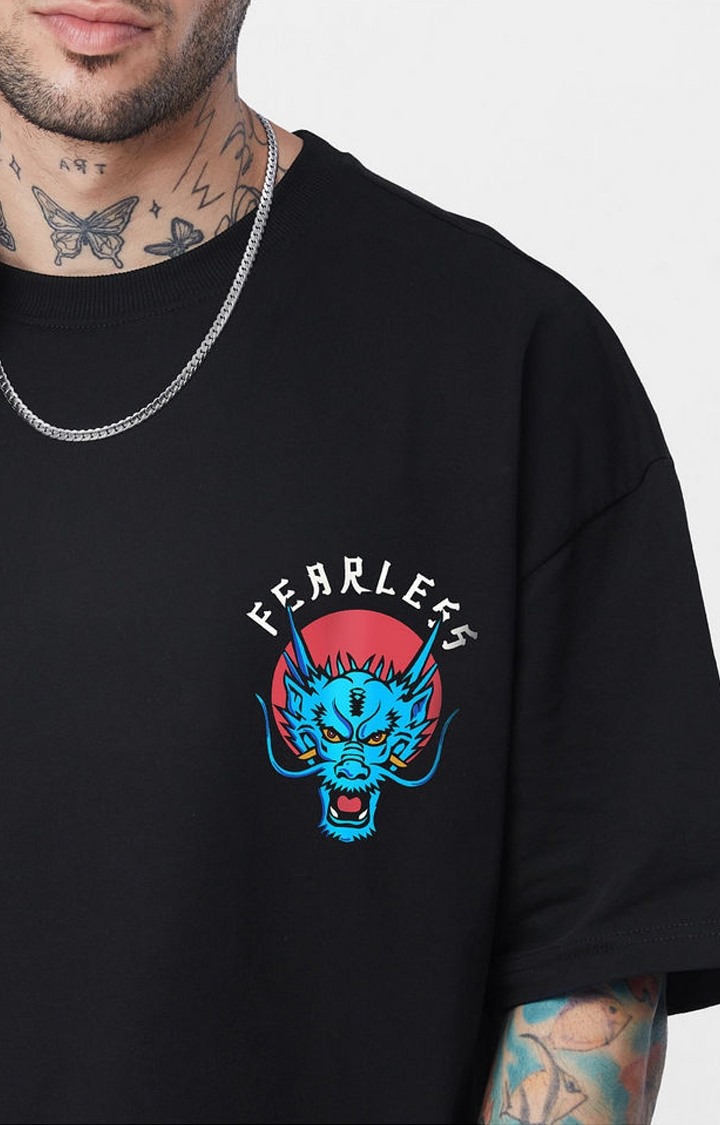 Men's TSS Originals: Unleash The Dragon Black Printed Oversized T-Shirt