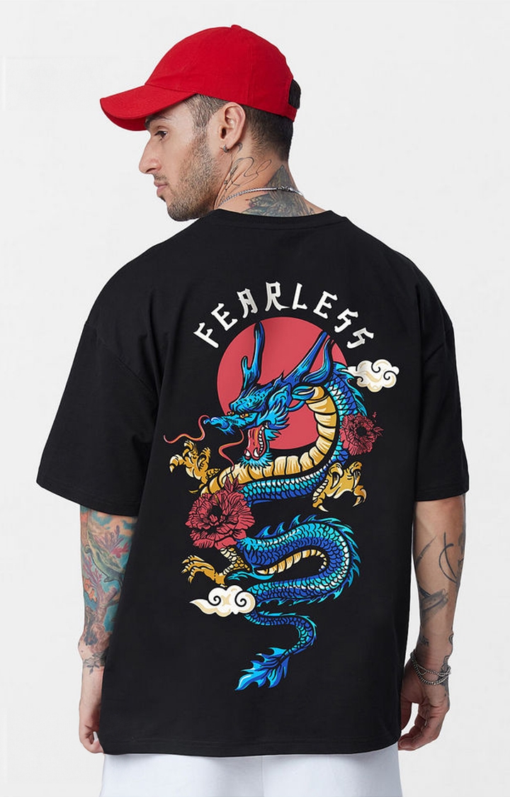 Men's TSS Originals: Unleash The Dragon Black Printed Oversized T-Shirt