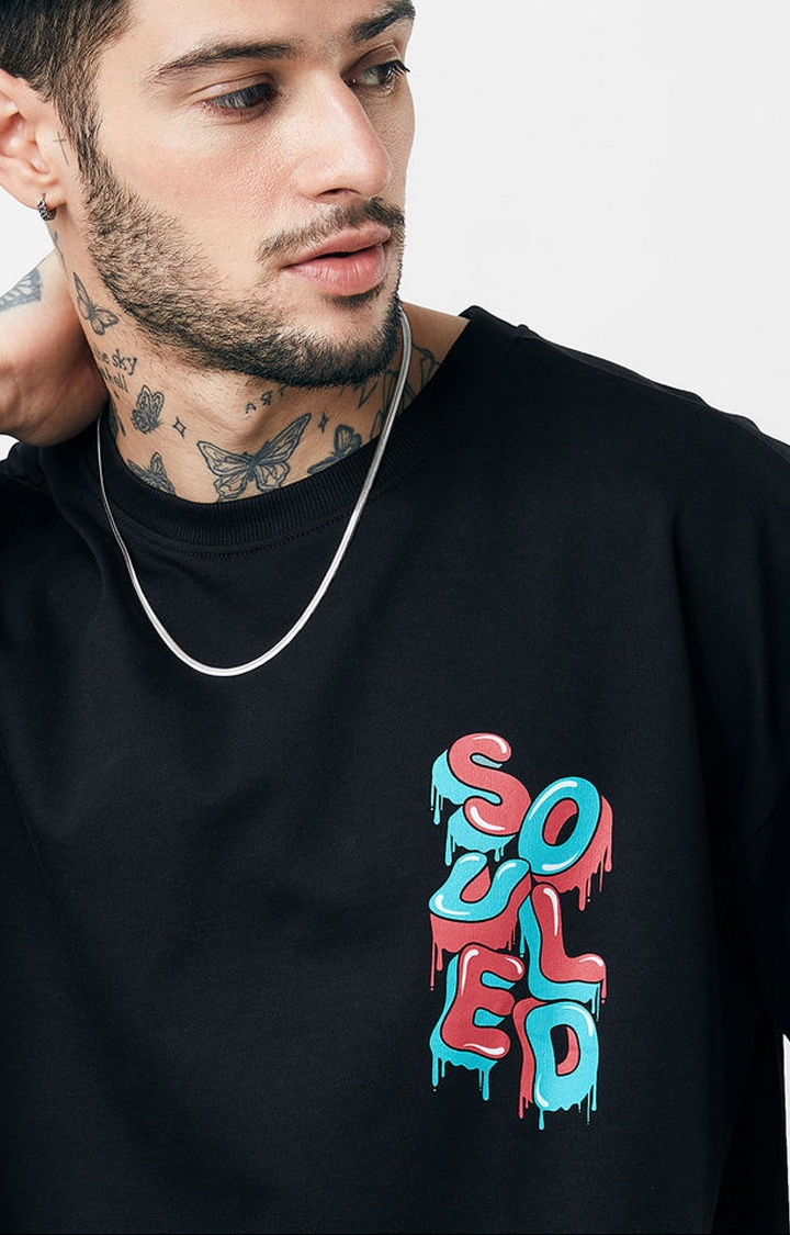 Men's TSS Originals: Souled Black Typographic Printed Oversized T-Shirt