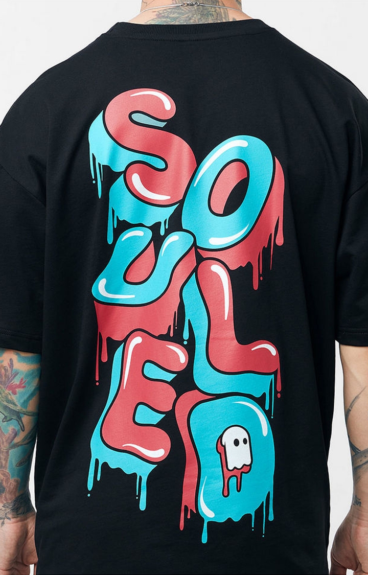 Men's TSS Originals: Souled Black Typographic Printed Oversized T-Shirt