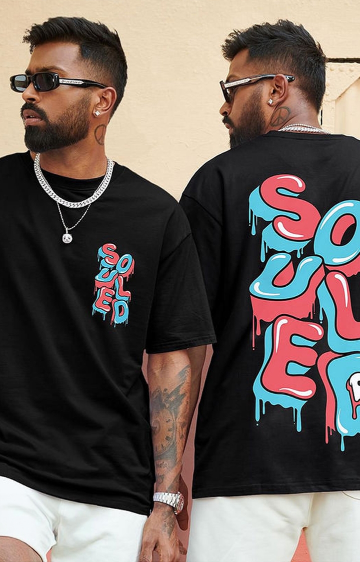 Men's TSS Originals: Souled Black Typographic Printed Oversized T-Shirt