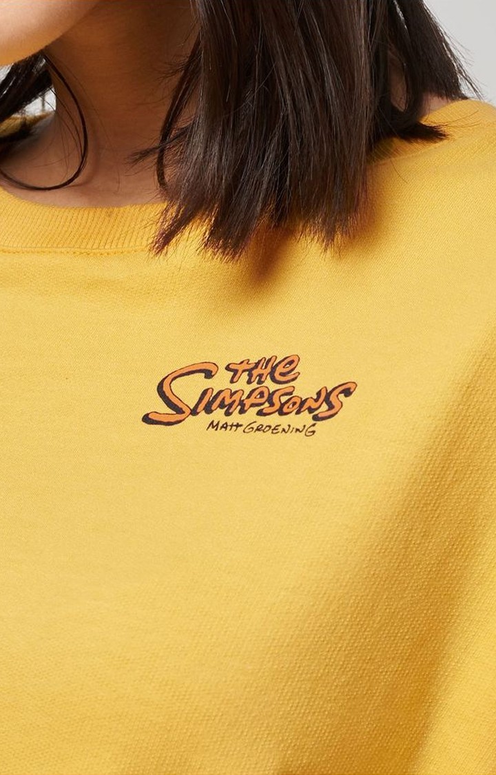 Women's The Simpsons: Family Yellow Printed Oversized T-Shirt